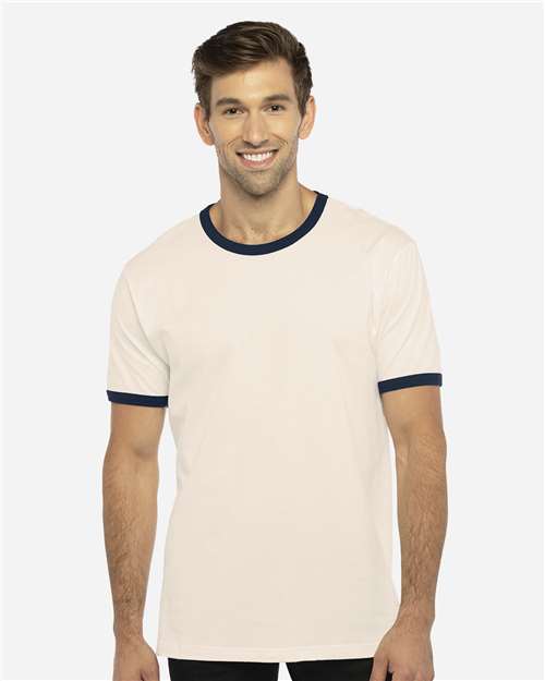 Next Level 3604, Unisex Cotton Ringer Tee, Natural/ Midnight Navy
