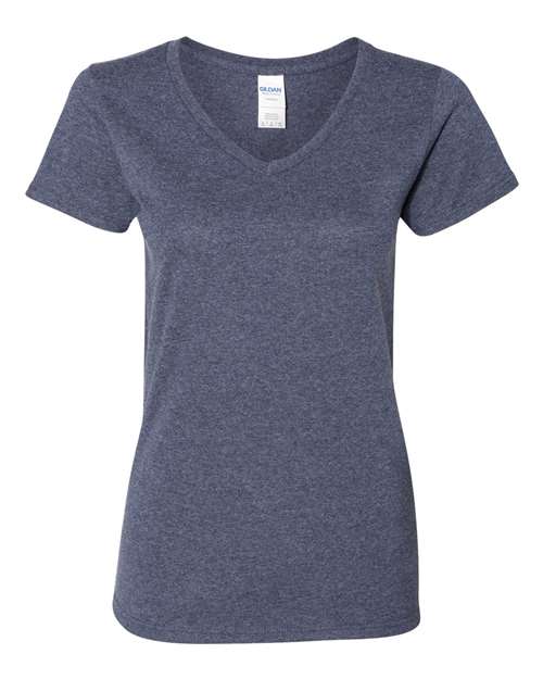 Gildan 5V00L, Women's Heavy Cotton V-neck T-shirt, Heather Navy
