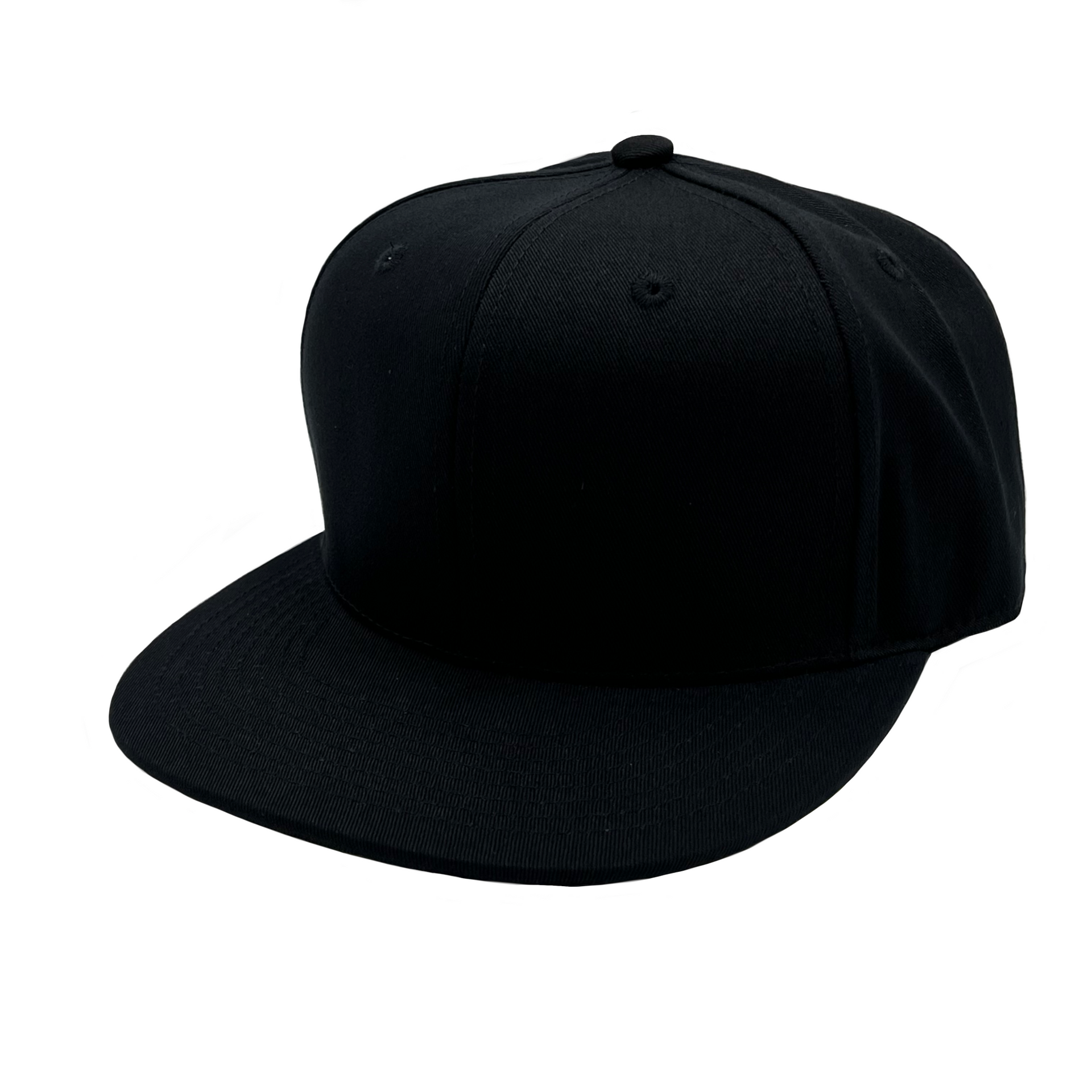 GNV-019 - 6 Panels Round Flat Bill Snapback Black One Size 6 PANELS COTTON FLAT HIGH PROFILE nissi caps SNAPBACK STRUCTURED UNISEX