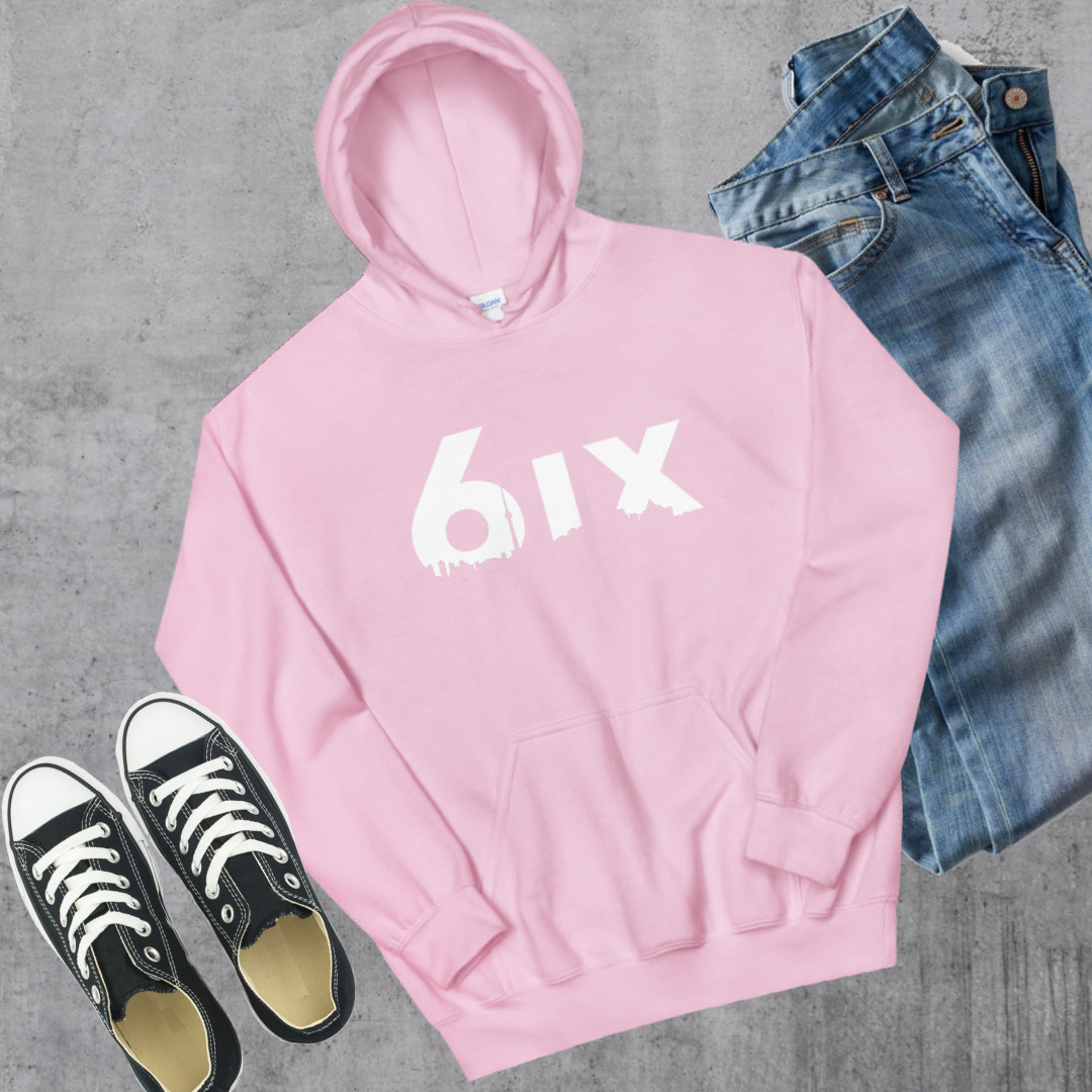 6ix Hoodie - Toronto Embroidery Light Pink bulk orders canadian city apparel custom decoration custom embroidery custom hoodies embroidered hoodies embroidery service fast turnaround professional embroidery pullover sweatshirts toronto toronto embroidery