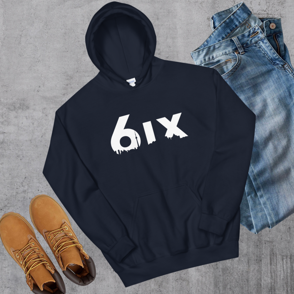 6ix Hoodie - Toronto Embroidery Navy bulk orders canadian city apparel custom decoration custom embroidery custom hoodies embroidered hoodies embroidery service fast turnaround professional embroidery pullover sweatshirts toronto toronto embroidery