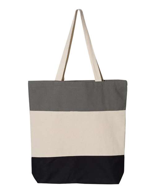 Q-Tees Q125900, 11l Tri-color Tote, Black/ Natural/ Light Grey
