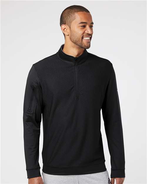 Adidas A295, Men's Textured Quarter-zip Pullover, Black