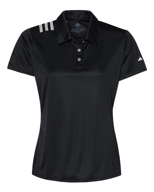 Adidas A325, Women's 3-stripes Shoulder Polo, Black/ White