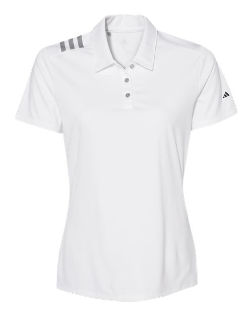 Adidas A325, Women's 3-stripes Shoulder Polo, White/ Black