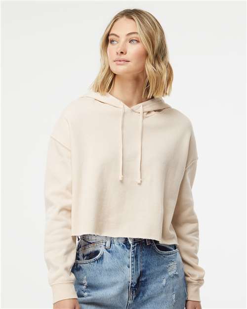 Independent Trading Co. AFX64CRP, Women’s Lightweight Crop Hooded Sweatshirt, Bone