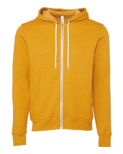 BELLA + CANVAS 3739, Unisex Sponge Fleece Full-zip Hoodie Sweatshirt, Heather Mustard