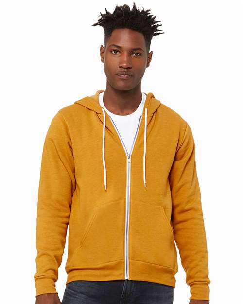 BELLA + CANVAS 3739, Unisex Sponge Fleece Full-zip Hoodie Sweatshirt, Heather Mustard