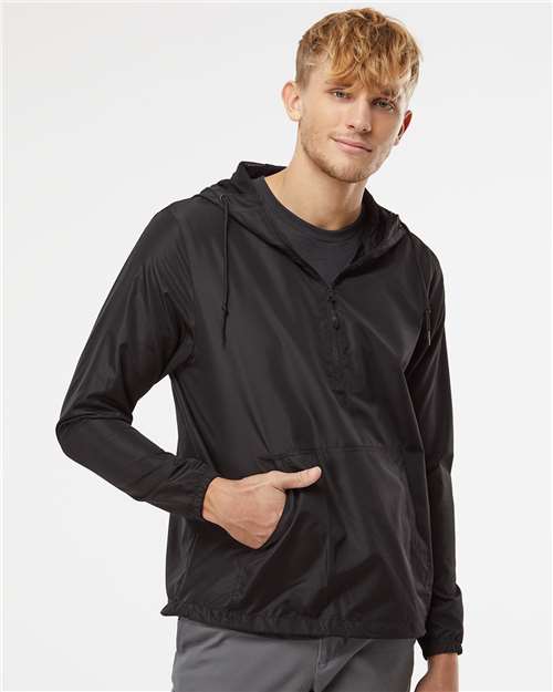 Independent Trading Co. EXP54LWP, Unisex Lightweight Quarter-zip Windbreaker Pullover Jacket, Black