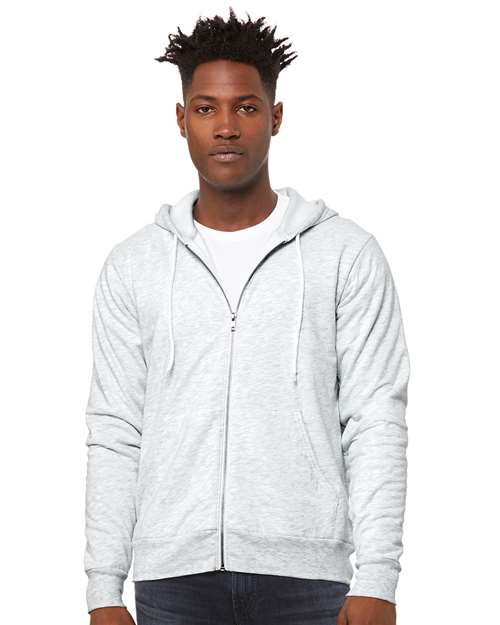 BELLA + CANVAS 3739, Unisex Sponge Fleece Full-zip Hoodie Sweatshirt, Ash