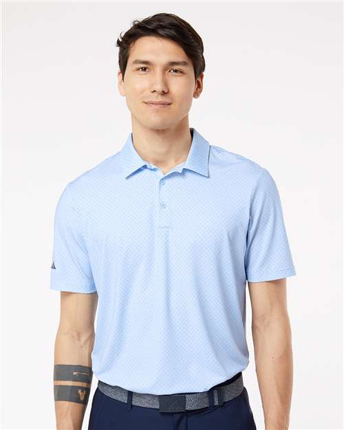 Adidas A498, Men's Ultimate365 Diamond Dot Print Polo, Glow Blue/ White/ Navy