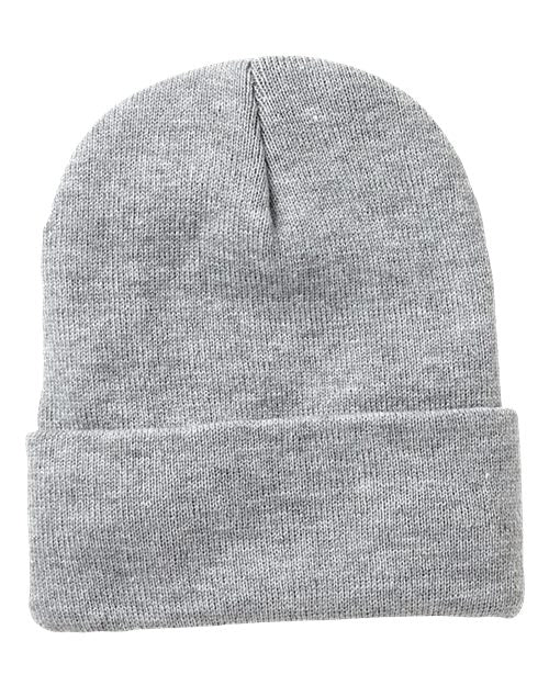 Sportsman SP12SL, 12" Sherpa Lined Cuffed Beanie, Heather Grey