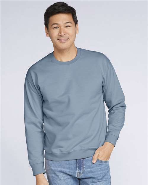 Gildan SF000 Unisex Softstyle® Midweight Crewneck Sweatshirt Stone Blue Cotton Cotton-Poly Blend Crewneck Fleece Midweight Moisture-Wicking Outerwear Polyester Regular Fit Spandex Sport / Athletic Super Heavyweight Sweatshirts & Fleece Tear-Away Label Tops Womens Womens Tops