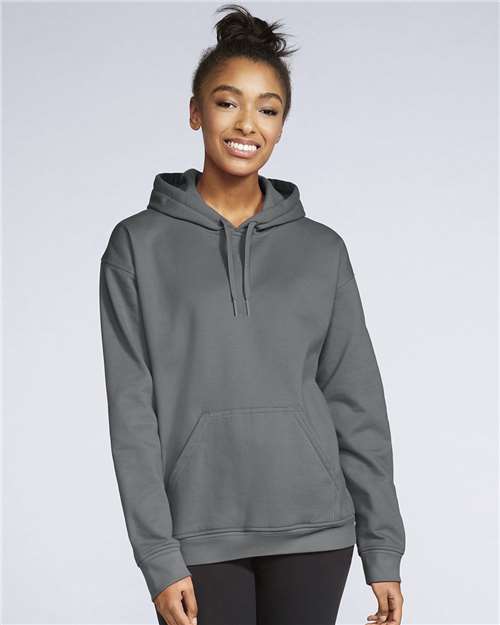Gildan SF500 Unisex Softstyle® Midweight Hooded Sweatshirt Charcoal Cotton Cotton-Poly Blend Fleece Hooded Insulated Jersey Midweight Moisture-Wicking Outerwear Pocket Polyester Regular Fit Spandex Sport / Athletic Super Heavyweight Sweatshirts & Fleece Tear-Away Label Tops Womens Womens Tops