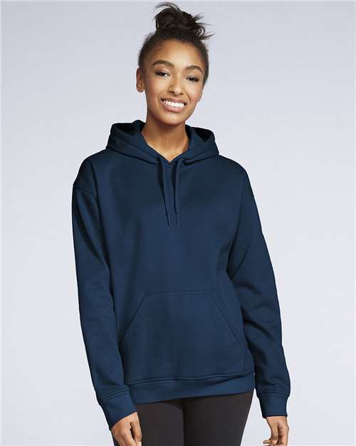 Gildan SF500 Unisex Softstyle® Midweight Hooded Sweatshirt Navy Cotton Cotton-Poly Blend Fleece Hooded Insulated Jersey Midweight Moisture-Wicking Outerwear Pocket Polyester Regular Fit Spandex Sport / Athletic Super Heavyweight Sweatshirts & Fleece Tear-Away Label Tops Womens Womens Tops
