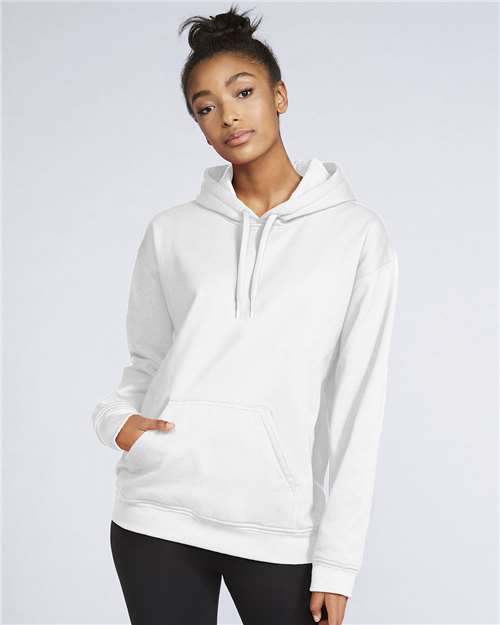 Gildan SF500 Unisex Softstyle® Midweight Hooded Sweatshirt White Cotton Cotton-Poly Blend Fleece Hooded Insulated Jersey Midweight Moisture-Wicking Outerwear Pocket Polyester Regular Fit Spandex Sport / Athletic Super Heavyweight Sweatshirts & Fleece Tear-Away Label Tops Womens Womens Tops