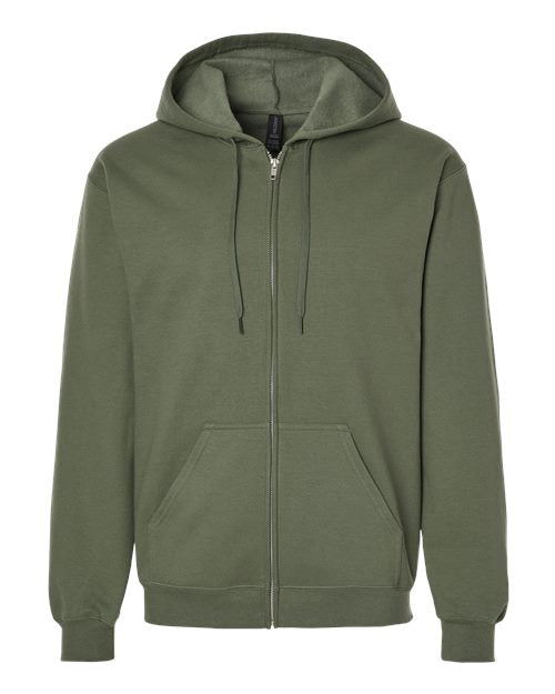 Gildan SF600, Unisex Softstyle Midweight Full-zip Hooded Sweatshirt, Military Green
