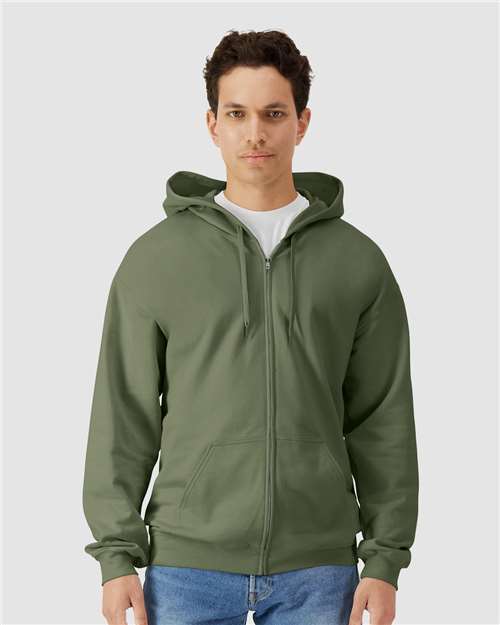 Gildan SF600, Unisex Softstyle Midweight Full-zip Hooded Sweatshirt, Military Green