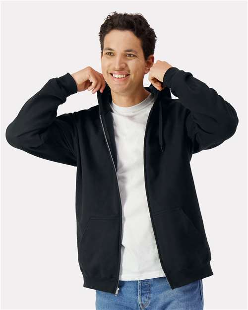 Gildan SF600, Unisex Softstyle Midweight Full-zip Hooded Sweatshirt, Black