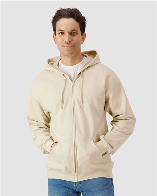 Gildan SF600, Unisex Softstyle Midweight Full-zip Hooded Sweatshirt, Sand