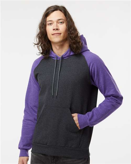 Fleece Raglan Hooded Sweatshirt - - 9363 Dark Charcoal Heather Purple 00139 14 oz and over Adult Blends Cotton - Over 50% Cotton - Ringspun Cuffed / Cuffs Drawstring Fleece Fleece - Premium - Hood Heavy (Over 6 oz) Hooded KF4042 King Fashion Long Sleeves Media Pocket Mens & Unisex No Visible Logos Pockets Polyester Raglans Ribbed Sweatshirts Sweatshirts & Fleece Tops