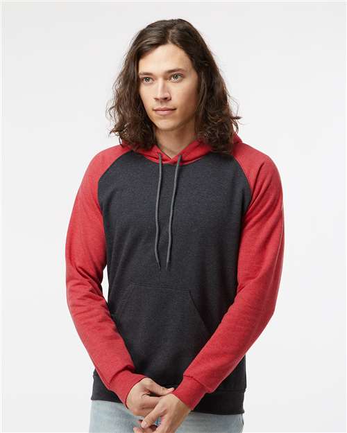 Fleece Raglan Hooded Sweatshirt - - 9363 Dark Charcoal Heather Red 00139 14 oz and over Adult Blends Cotton - Over 50% Cotton - Ringspun Cuffed / Cuffs Drawstring Fleece Fleece - Premium - Hood Heavy (Over 6 oz) Hooded KF4042 King Fashion Long Sleeves Media Pocket Mens & Unisex No Visible Logos Pockets Polyester Raglans Ribbed Sweatshirts Sweatshirts & Fleece Tops