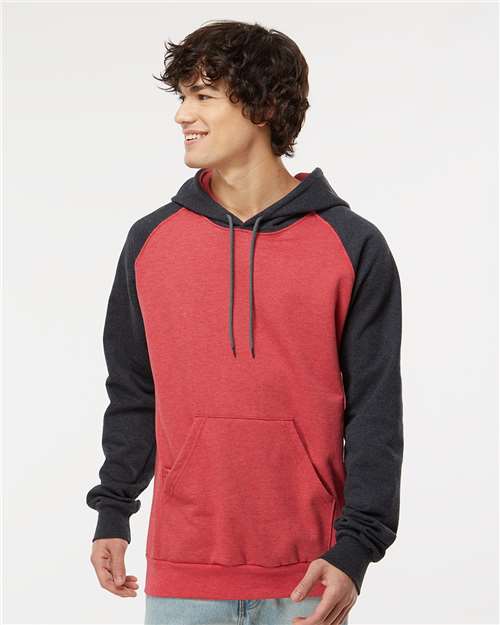 Fleece Raglan Hooded Sweatshirt - - 9363 Heather Red Dark Charcoal S 00139 14 oz and over Adult Blends Cotton - Over 50% Cotton - Ringspun Cuffed / Cuffs Drawstring Fleece Fleece - Premium - Hood Heavy (Over 6 oz) Hooded KF4042 King Fashion Long Sleeves Media Pocket Mens & Unisex No Visible Logos Pockets Polyester Raglans Ribbed Sweatshirts Sweatshirts & Fleece Tops