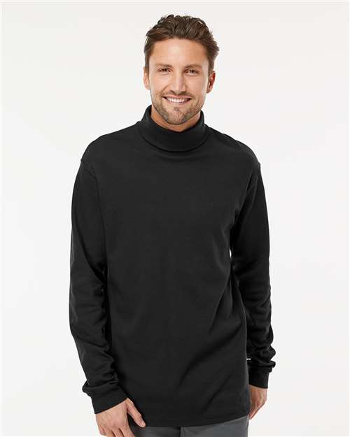 Interlock Turtleneck Long Sleeve T-Shirt - - 9383 Black XL 00439 12-12.9 oz Adult Cotton - 100% Cotton - Combed Cotton - Ringspun Cuffed / Cuffs Heavy (Over 6 oz) Jersey KF4900 King Fashion Long Sleeves Mens & Unisex No Visible Logos Ribbed Spandex T-Shirts T-Shirts - Long Sleeve Tops