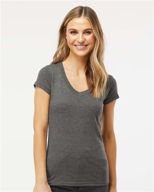 Women's Deluxe Blend V-Neck T-Shirt - - 9419 Heather Charcoal 00742 3542 6-6.9 oz Adult Back to School 2025 CA Blends Cotton - Ringspun Festival Season M&O No Visible Logos Polyester - Over 50% Regular (5-6 oz) Short Sleeves Side Seams T-Shirts T-Shirts - Premium Tops V-Neck Womens