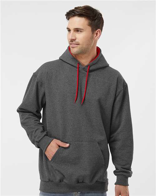 Two-Tone Hooded Sweatshirt - - 9418 Charcoal Red L 01139 14 oz and over Adult Blends Cotton - Over 50% Cuffed / Cuffs Drawstring Fleece Fleece - Premium - Hood Heavy (Over 6 oz) Hooded KF9041 King Fashion Long Sleeves Lycra Mens & Unisex No Visible Logos Pockets Polyester Ribbed Sweatshirts Sweatshirts & Fleece Tops