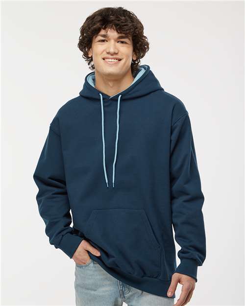 Two-Tone Hooded Sweatshirt - - 9418 Navy Light Blue 2XL 01139 14 oz and over Adult Blends Cotton - Over 50% Cuffed / Cuffs Drawstring Fleece Fleece - Premium - Hood Heavy (Over 6 oz) Hooded KF9041 King Fashion Long Sleeves Lycra Mens & Unisex No Visible Logos Pockets Polyester Ribbed Sweatshirts Sweatshirts & Fleece Tops