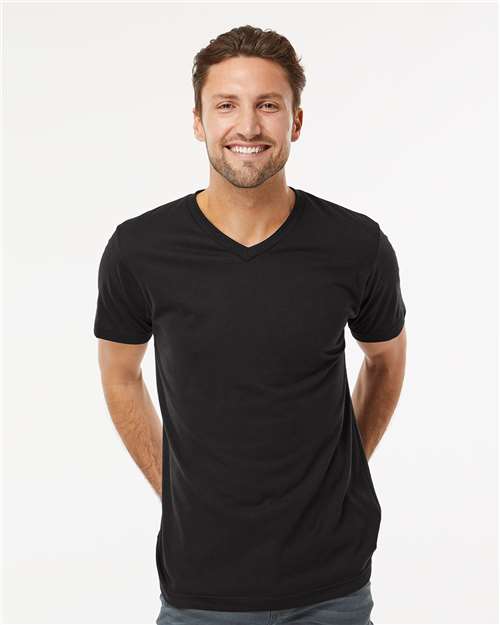 Deluxe Blend V-Neck T-Shirt - - 9428 Black 01042 3543 6-6.9 oz Adult Back to School 2025 CA Cotton - Ringspun Fall Style Guide 2024 CA Festival Season M&O Mens & Unisex No Visible Logos Polyester - Over 50% Regular (5-6 oz) Short Sleeves Side Seams T-Shirts T-Shirts - Premium Tops V-Neck