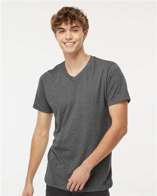 Deluxe Blend V-Neck T-Shirt - - 9428 Heather Charcoal 01042 3543 6-6.9 oz Adult Back to School 2025 CA Cotton - Ringspun Fall Style Guide 2024 CA Festival Season M&O Mens & Unisex No Visible Logos Polyester - Over 50% Regular (5-6 oz) Short Sleeves Side Seams T-Shirts T-Shirts - Premium Tops V-Neck