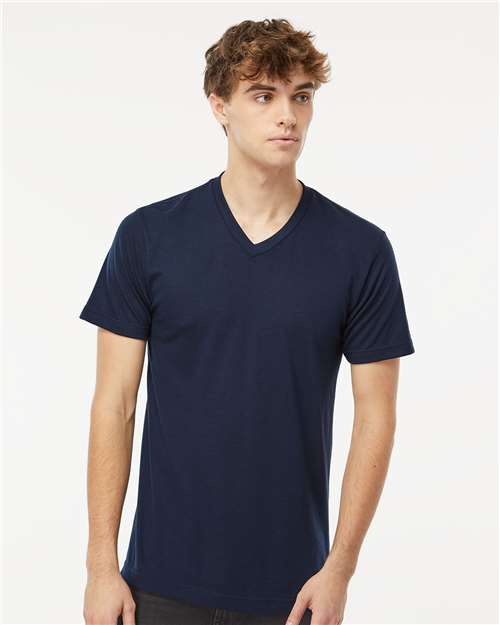 Deluxe Blend V-Neck T-Shirt - - 9428 Navy 01042 3543 6-6.9 oz Adult Back to School 2025 CA Cotton - Ringspun Fall Style Guide 2024 CA Festival Season M&O Mens & Unisex No Visible Logos Polyester - Over 50% Regular (5-6 oz) Short Sleeves Side Seams T-Shirts T-Shirts - Premium Tops V-Neck
