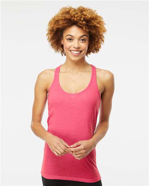 Women's Racerback Blend Tank - - 9429 Heather Fuchsia 01142 3590 6-6.9 oz Adult Cotton Cotton - Ringspun Crops and Tanks Festival Season M&O No Visible Logos Polyester - Over 50% Regular (5-6 oz) S&S Exclusive Brands Side Seams Sleeveless T-Shirts T-Shirts - Premium Tank Tops Tear Away Tops Womens Y2K Fashion Trends