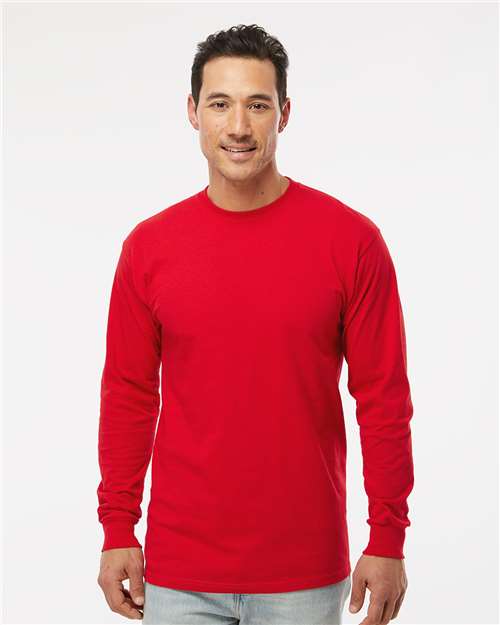 M&O 4820, Unisex Gold Soft Touch Long Sleeve T-shirt, Deep Red