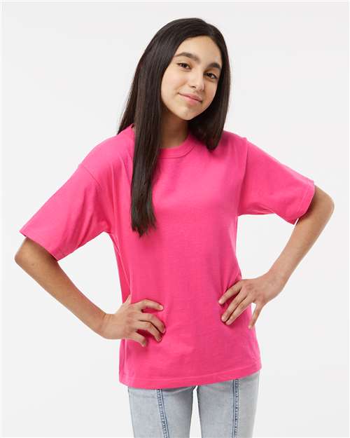 M&O 4850, Youth Gold Soft Touch T-shirt, Heliconia