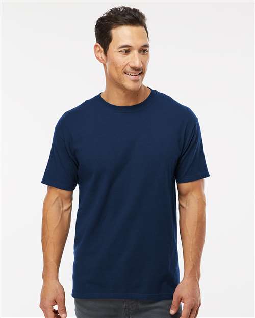 Ring-Spun T-Shirt - - 9471 Deep Navy 01942 5500 9-9.9 oz Cotton Cotton - 100% Cotton - Ringspun Crewneck Cuffed / Cuffs Heavy (Over 6 oz) Jersey M&O Mens & Unisex No Visible Logos Preshrunk S&S Exclusive Brands Short Sleeves T-Shirts T-Shirts - Premium Tops