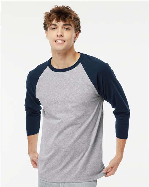 Raglan Three-Quarter Sleeve Baseball T-Shirt - - 9478 Sport Grey Navy 02142 3/4 Sleeves 5540 9-9.9 oz Adult Back to School 2024 CA Back to School 2025 CA Cotton - 100% Cotton - Ringspun Crewneck Fall Style Guide 2024 CA Festival Season Heavy (Over 6 oz) Jersey M&O Mens & Unisex No Visible Logos Preshrunk Raglans T-Shirts T-Shirts - Long Sleeve Tops