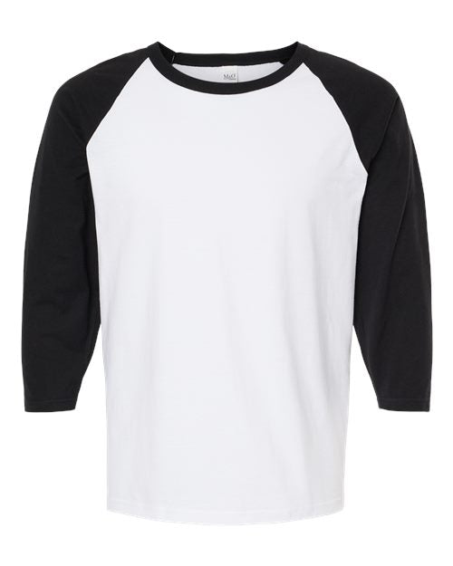 M&O 5540, Raglan Three-quarter Sleeve Baseball T-shirt, White/ Black