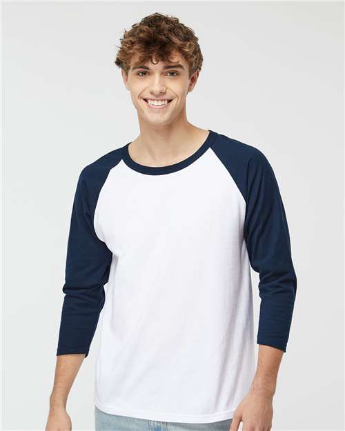 Raglan Three-Quarter Sleeve Baseball T-Shirt - - 9478 White Navy 02142 3/4 Sleeves 5540 9-9.9 oz Adult Back to School 2024 CA Back to School 2025 CA Cotton - 100% Cotton - Ringspun Crewneck Fall Style Guide 2024 CA Festival Season Heavy (Over 6 oz) Jersey M&O Mens & Unisex No Visible Logos Preshrunk Raglans T-Shirts T-Shirts - Long Sleeve Tops