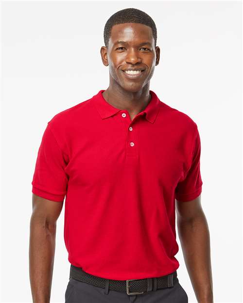 Soft Touch Polo - - 9539 Bright Red 03142 11-11.9 oz 7006 Adult Blends Cotton Cotton/Poly (50/50) M&O Mens & Unisex No Visible Logos Office Apparel and Workwear Pique Plackets Polos Polos & Knits S&S Exclusive Brands Short Sleeves Sport Shirts Tops Tubular