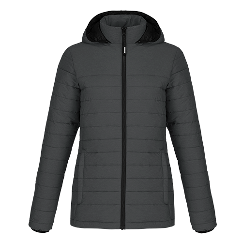 L00931 - Yukon - Ladies Puffy Jacket w/ Detachable Hood Black Charcoal Heather 931 Ladies Muskoka Trail Women yukon