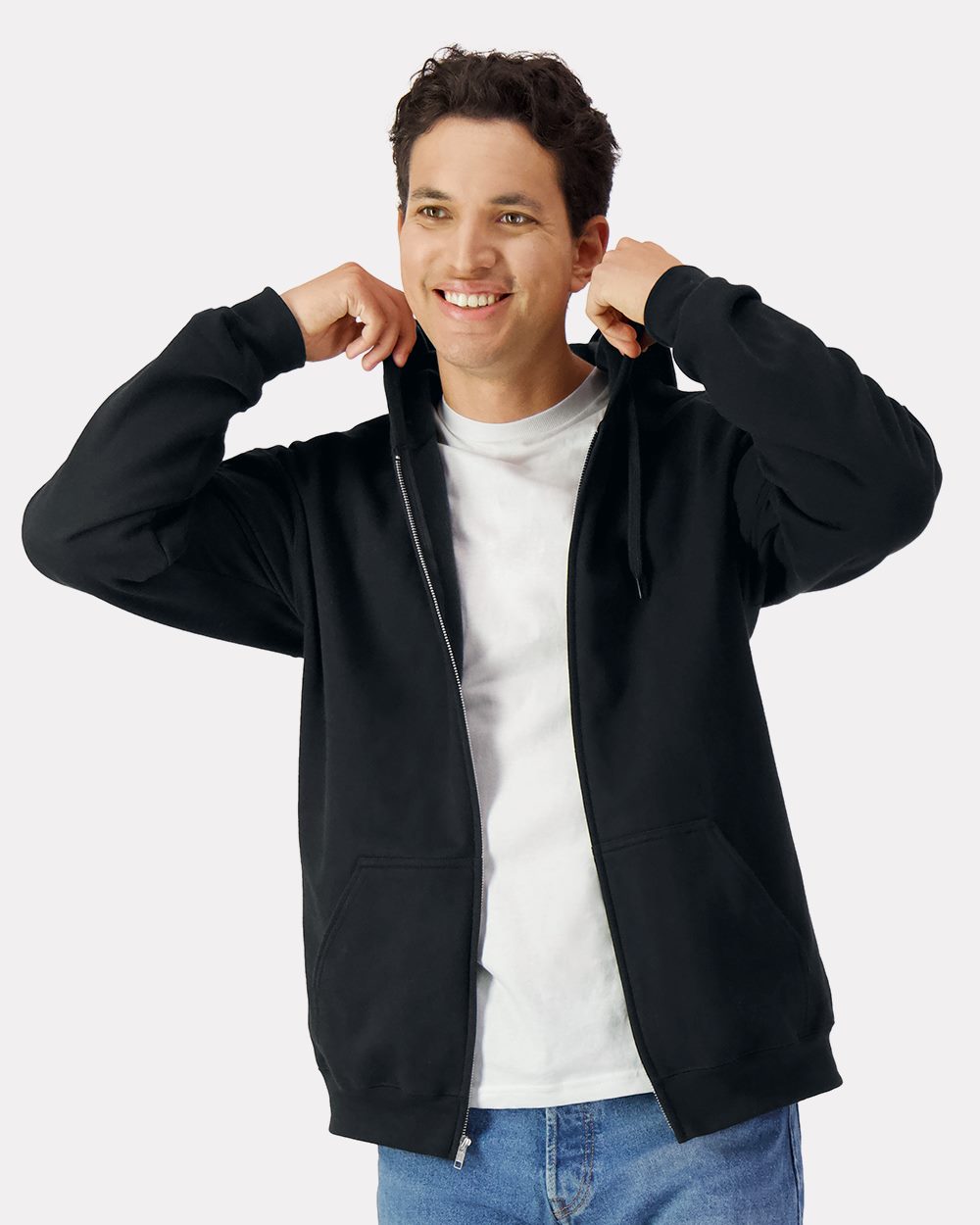 Gildan SF600, Unisex Softstyle Midweight Full-zip Hooded Sweatshirt, Black