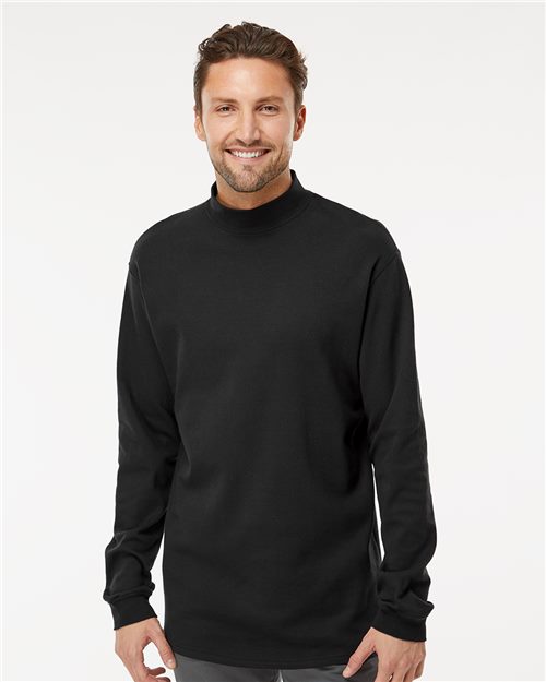 Jersey Interlock Mockneck Long Sleeve T-Shirt - - 9380 00339 12-12.9 oz Adult Cotton - 100% Cotton - Combed Cotton - Ringspun Cuffed / Cuffs Heavy (Over 6 oz) Jersey KF4600 King Fashion Long Sleeves Mens & Unisex Mock Collar No Visible Logos Ribbed Spandex T-Shirts T-Shirts - Long Sleeve Tops