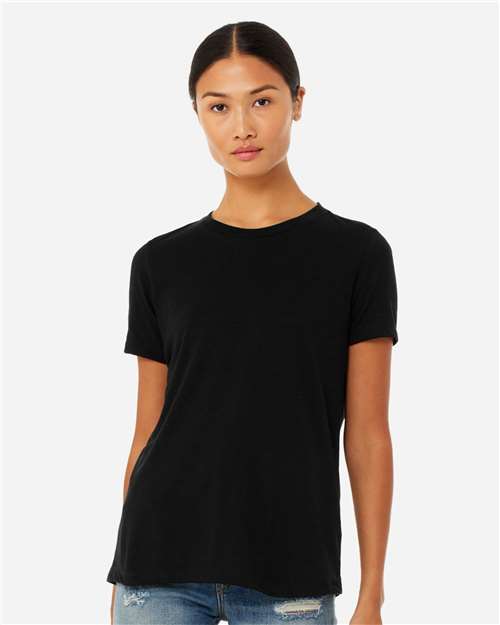 BELLA + CANVAS 6400CVC, Women’s Relaxed Fit Heather Cvc Tee, Solid Black Blend