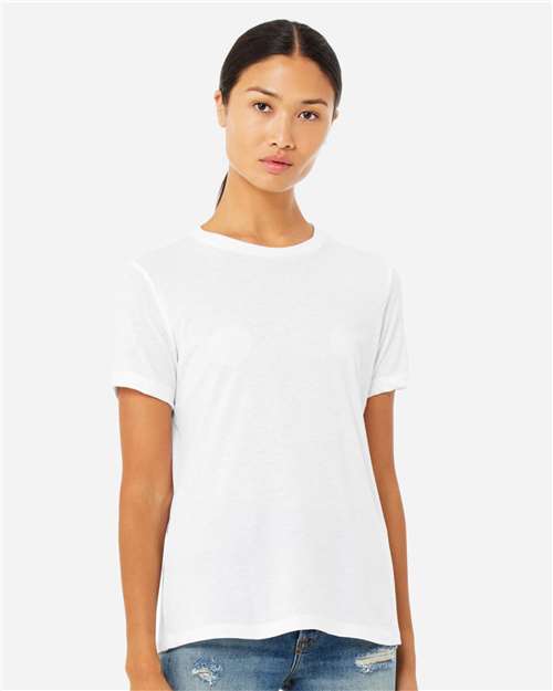 BELLA + CANVAS 6400CVC, Women’s Relaxed Fit Heather Cvc Tee, Solid White Blend
