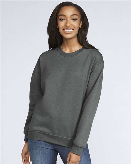 Gildan SF000 Unisex Softstyle® Midweight Crewneck Sweatshirt Charcoal Cotton Cotton-Poly Blend Crewneck Fleece Midweight Moisture-Wicking Outerwear Polyester Regular Fit Spandex Sport / Athletic Super Heavyweight Sweatshirts & Fleece Tear-Away Label Tops Womens Womens Tops