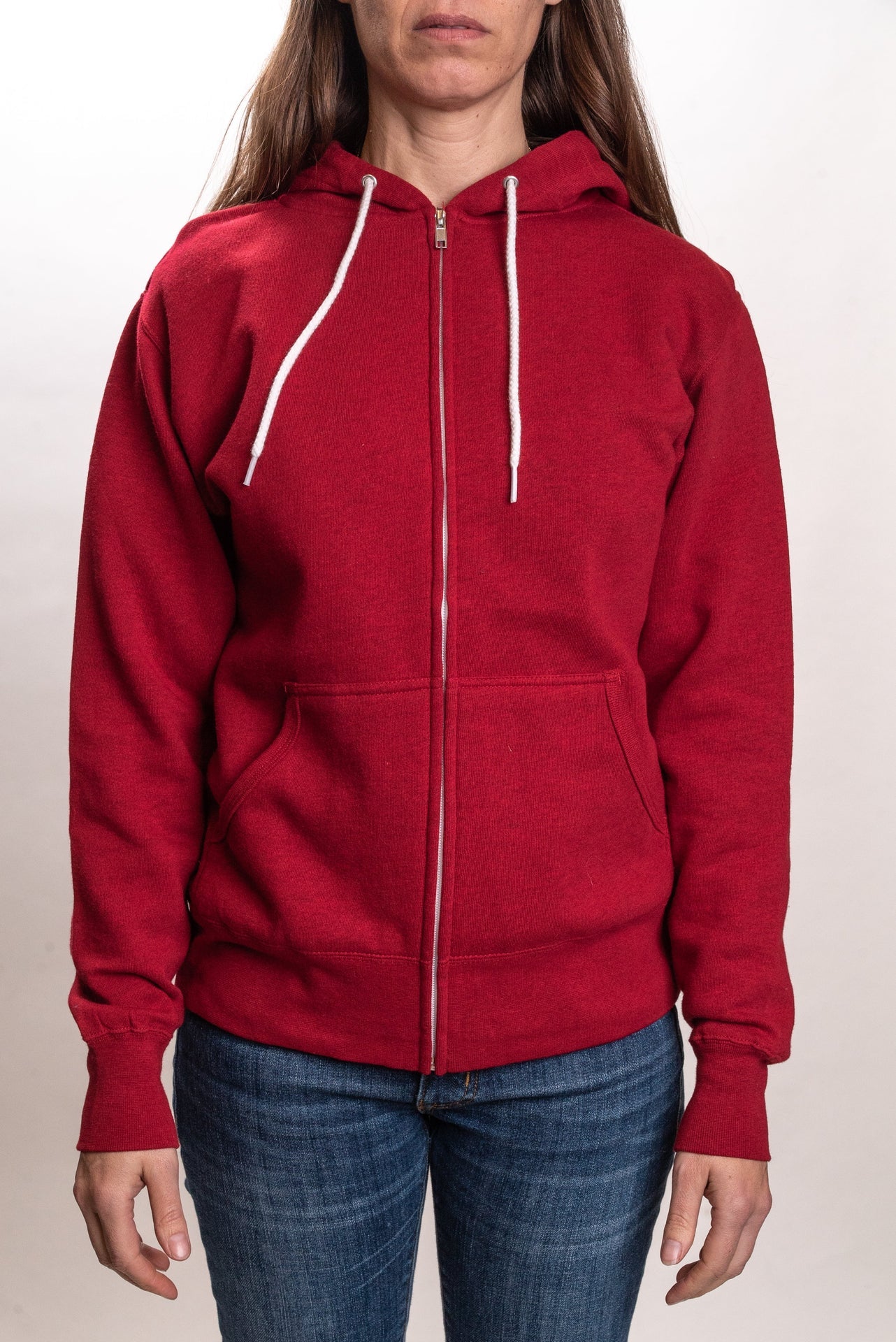 AFX90UNZ - Unisex Zip Hooded Sweatshirt Red Heather CLOSEOUT COTTON / POLYESTER FITTED fleece INDEPENDENT Lightweight REGULAR tearaway UNISEX ZIPS