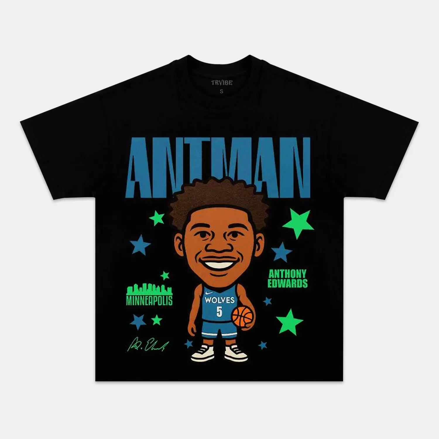 ANTHONY EDWARDS CARTOON TEE - Toronto Embroidery basketball bulk orders custom decoration custom embroidery custom shirts custom t-shirts durable embroidered shirts embroidery service fast turnaround long lasting nba premium quality professional embroidery professional grade sport tee shirts toronto embroidery trvibe apparel